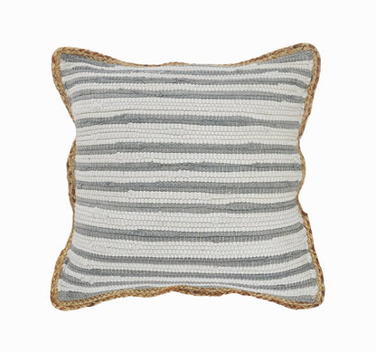 18" Gray And White Beach Striped Cotton Blend Throw Pillow Cover with Texture
