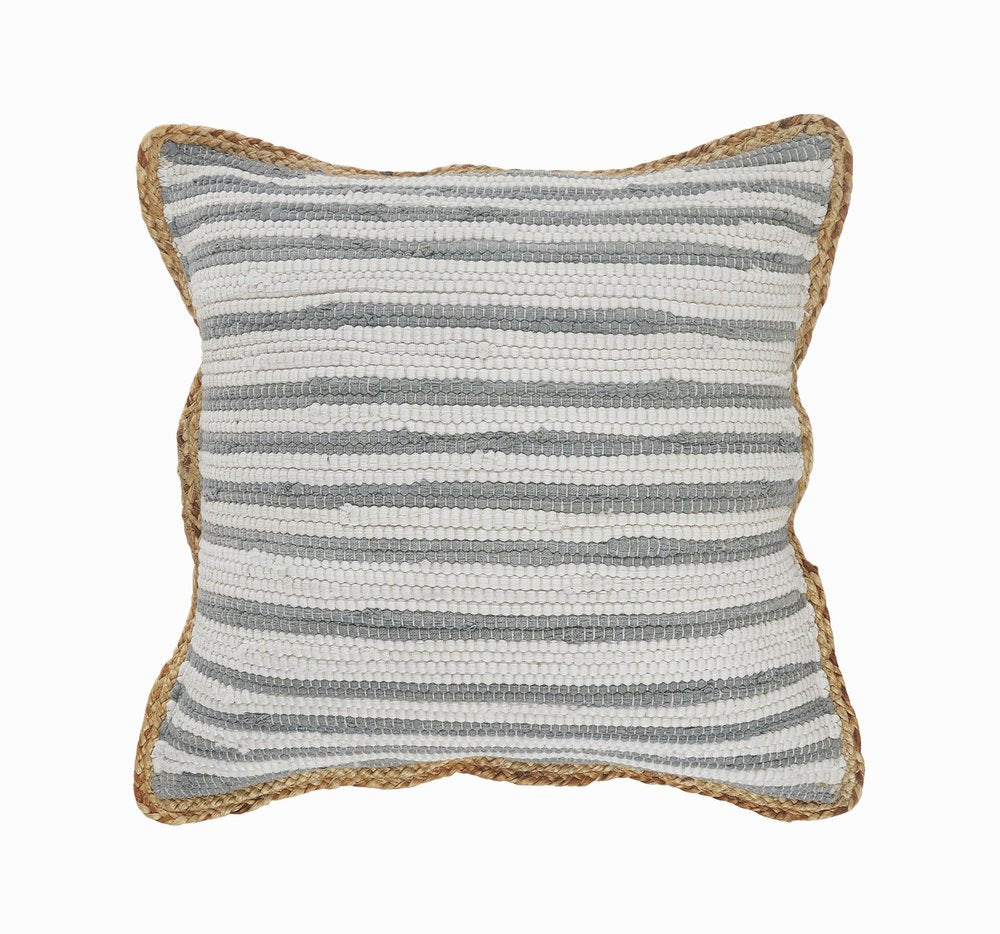 18" Gray And Off White Striped Cotton Blend Throw Pillow Cover