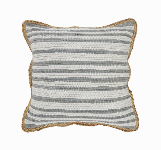 18" Gray And White Beach Striped Cotton Blend Throw Pillow Cover with Texture