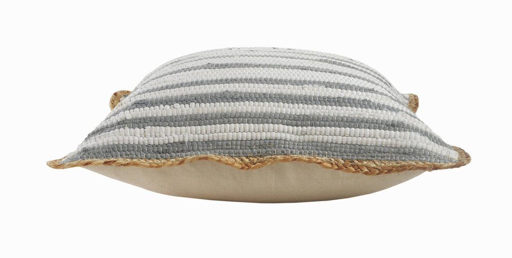 18" Gray And White Beach Striped Cotton Blend Throw Pillow Cover with Texture