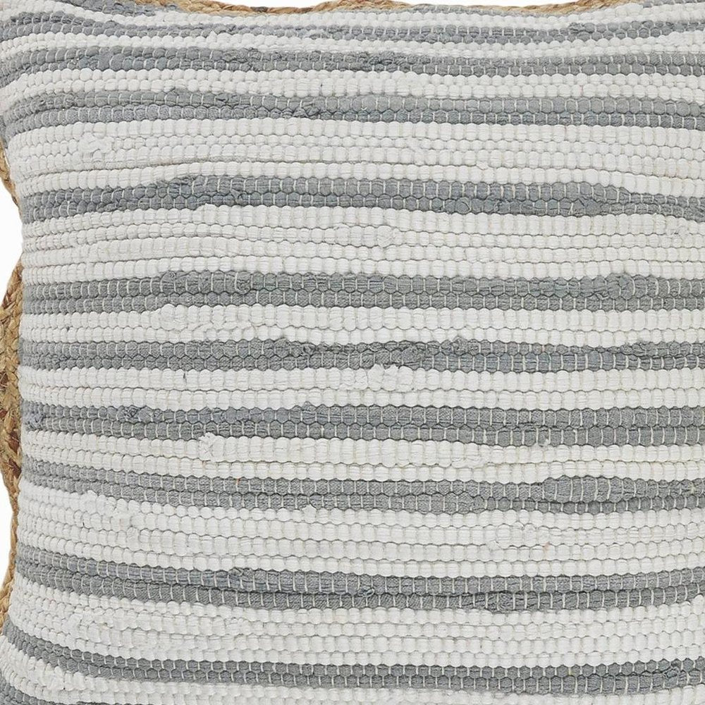 18" Gray And Off White Striped Cotton Blend Throw Pillow Cover