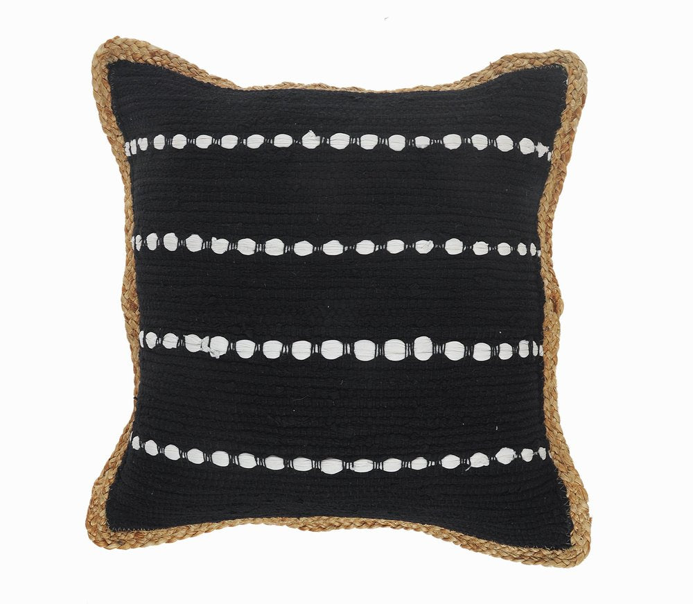 18" Black And White Beach Striped Cotton Blend Throw Pillow Cover with Embroidery And Texture