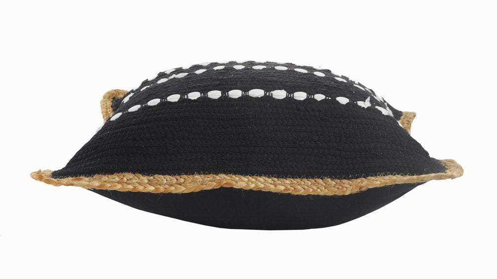 18" Black And Off White Striped Cotton Blend Throw Pillow Cover