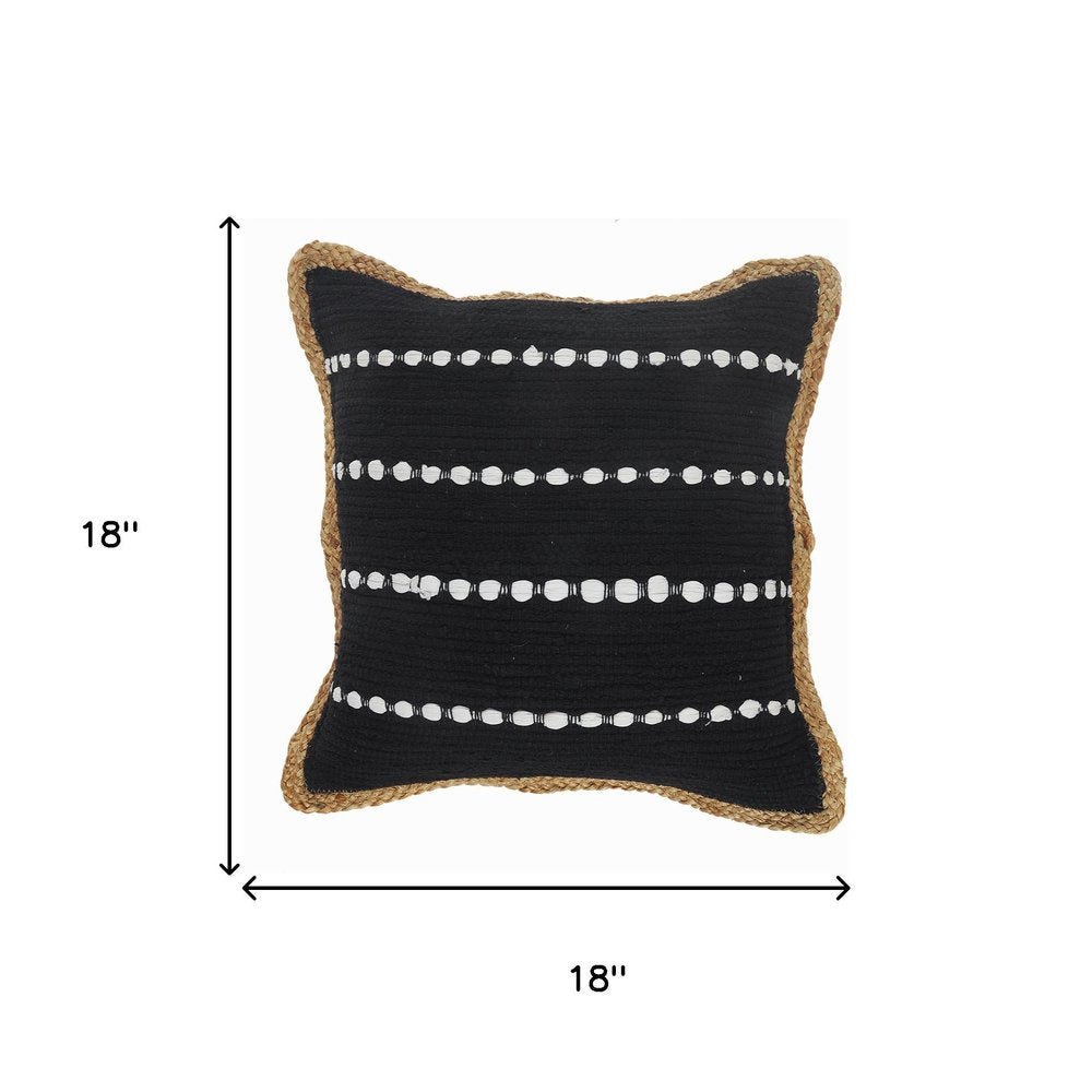 18" Black And White Beach Striped Cotton Blend Throw Pillow Cover with Embroidery And Texture