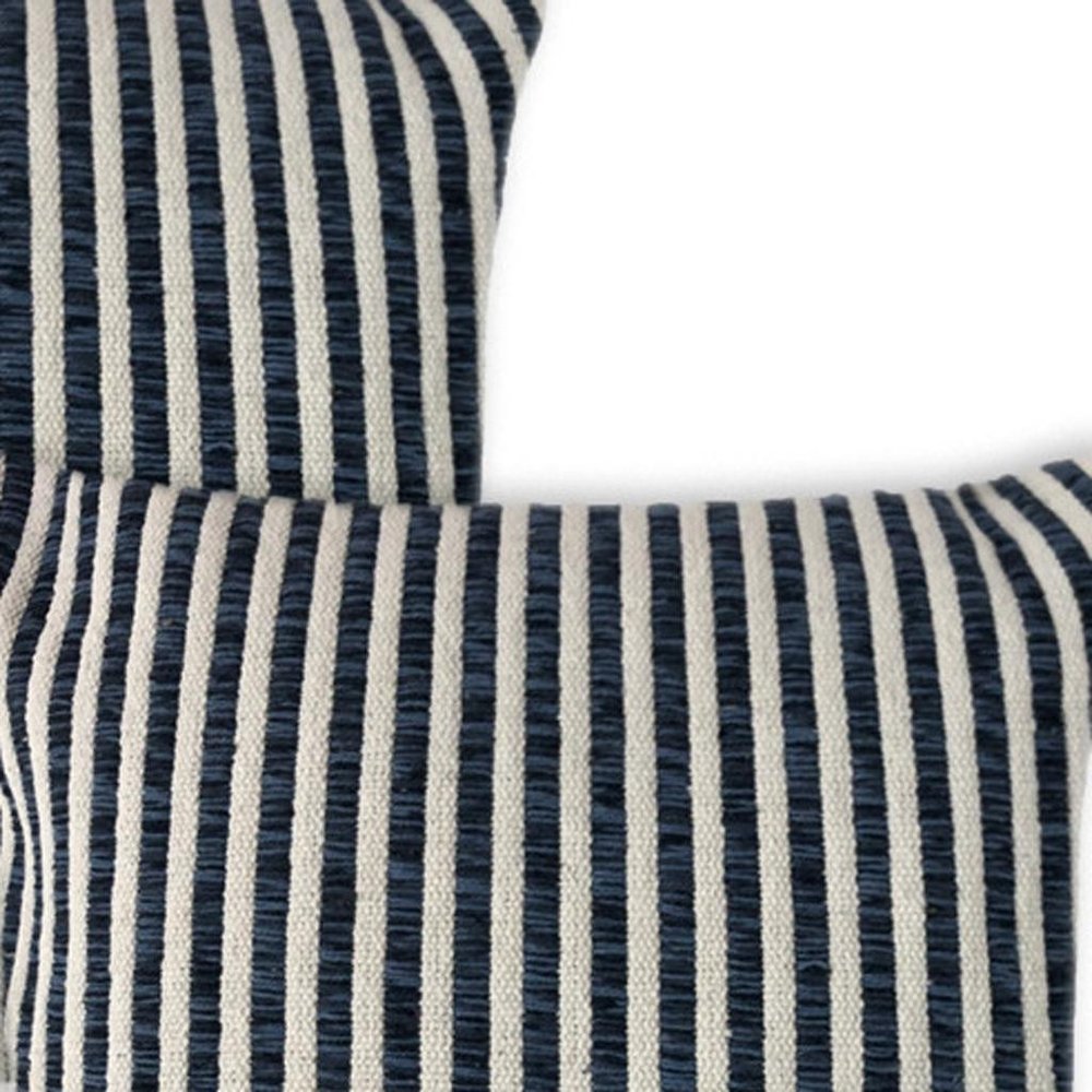 Set of Two 22" Blue And White Striped Cotton Throw Pillow Covers