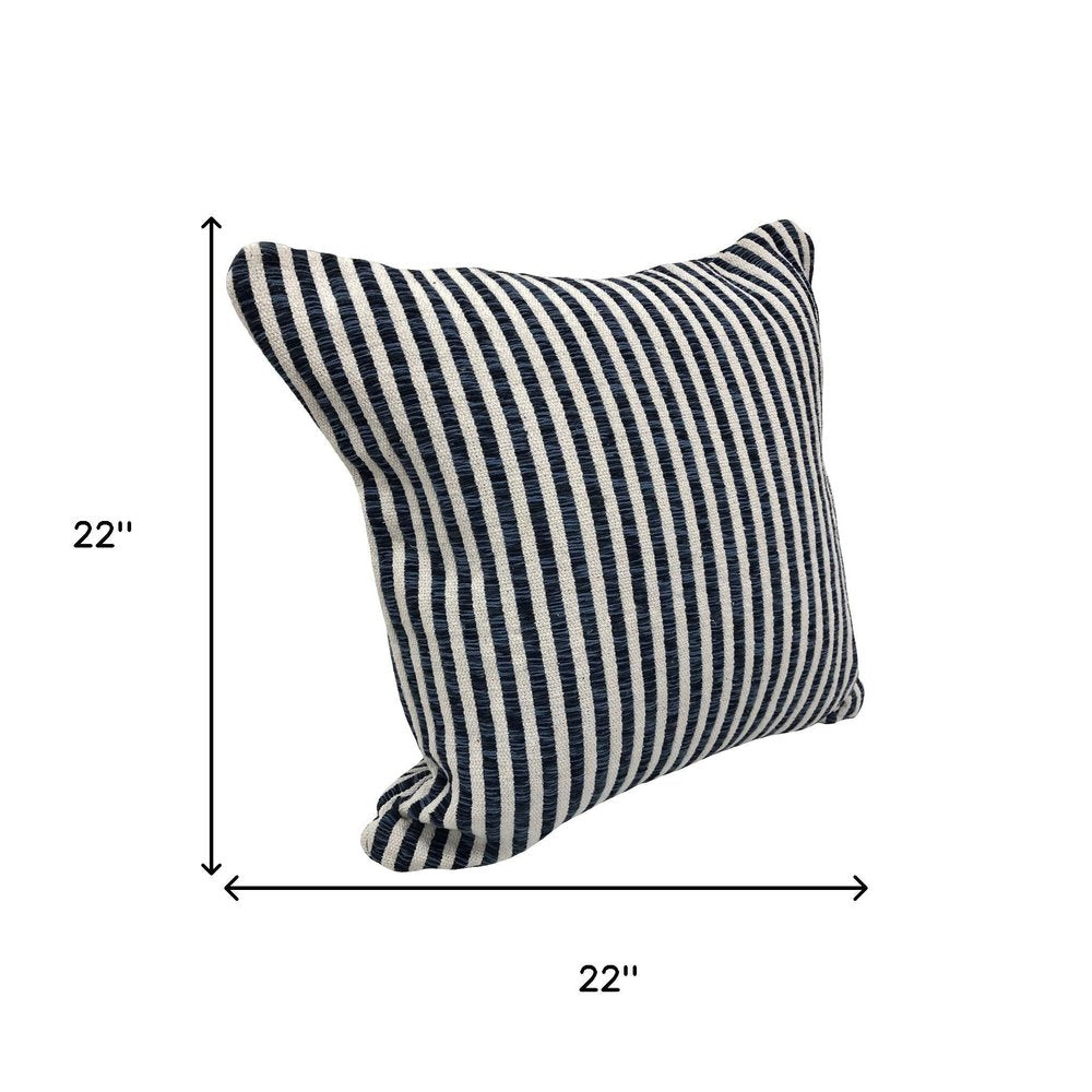 Set of Two 22" X 22" Blue And White Lumbar Striped Cotton Throw Pillow Covers