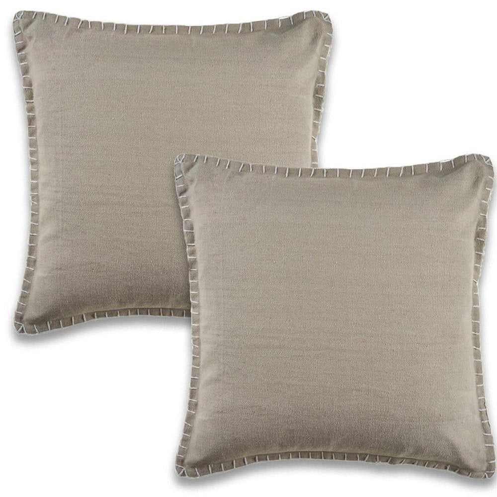 Set of Two 22" Gray Cotton Throw Pillow Covers