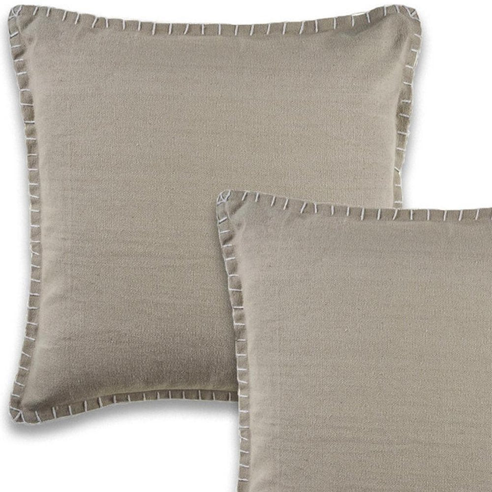 Set of Two 22" Gray Cotton Throw Pillow Covers