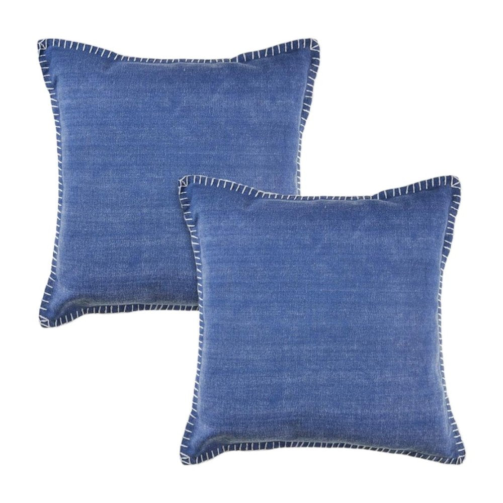 Set of Two 22" X 22" Blue Lumbar Cotton Throw Pillow Covers