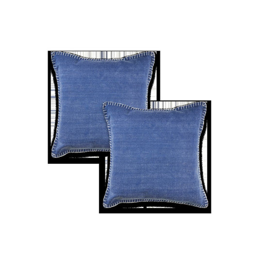 Set of Two 22" Blue Cotton Throw Pillow Covers