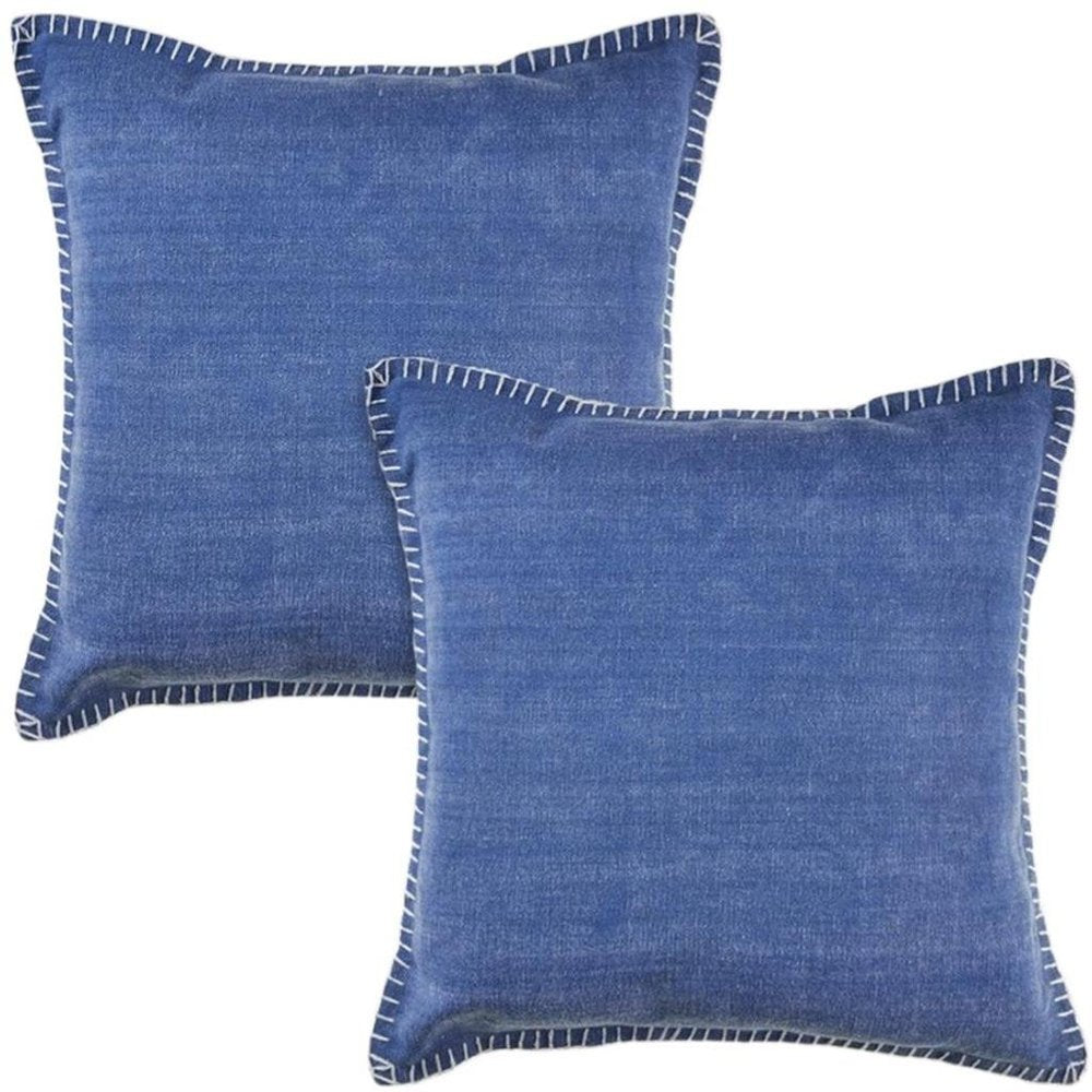 Set of Two 22" Blue Cotton Throw Pillow Covers