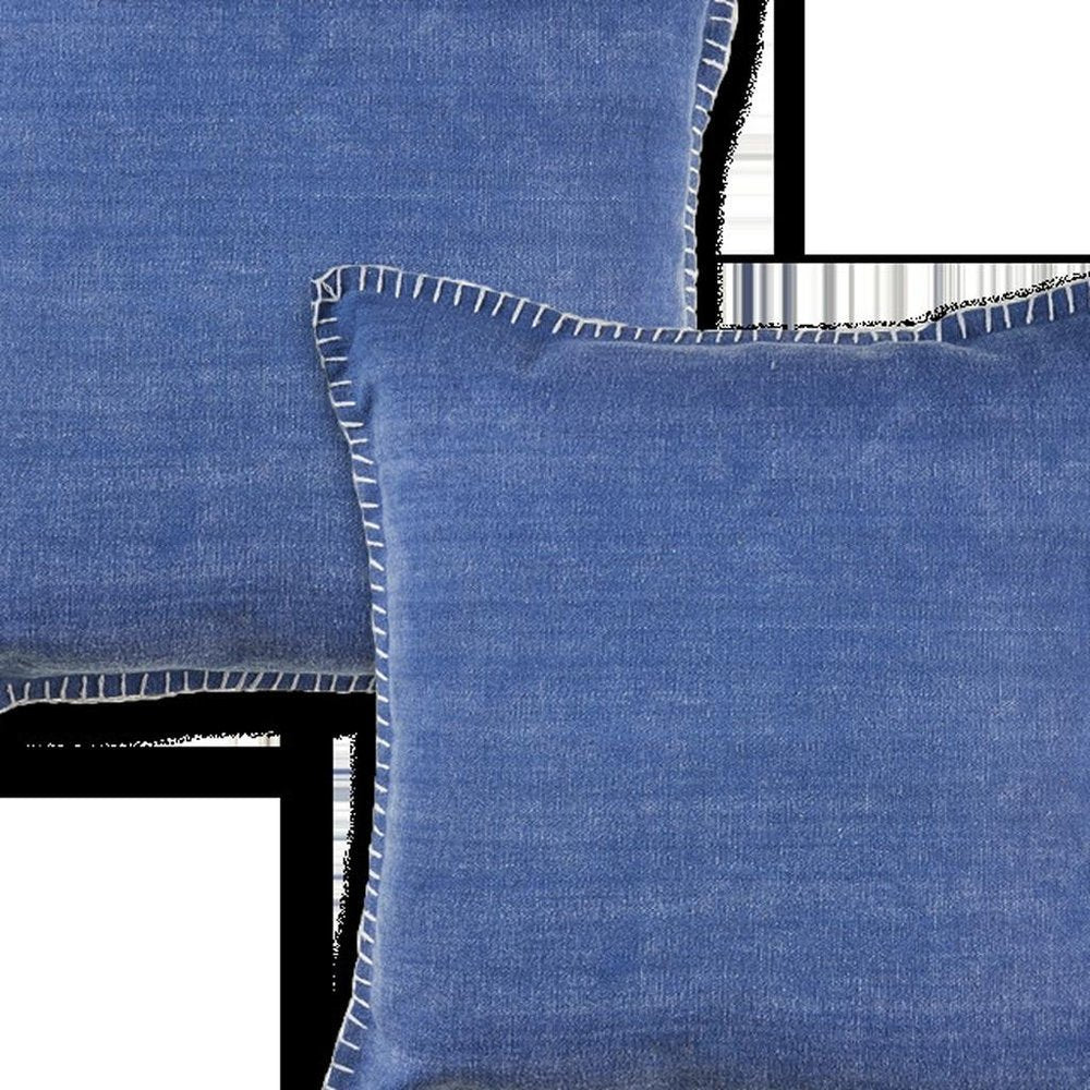 Set of Two 22" Blue Cotton Throw Pillow Covers