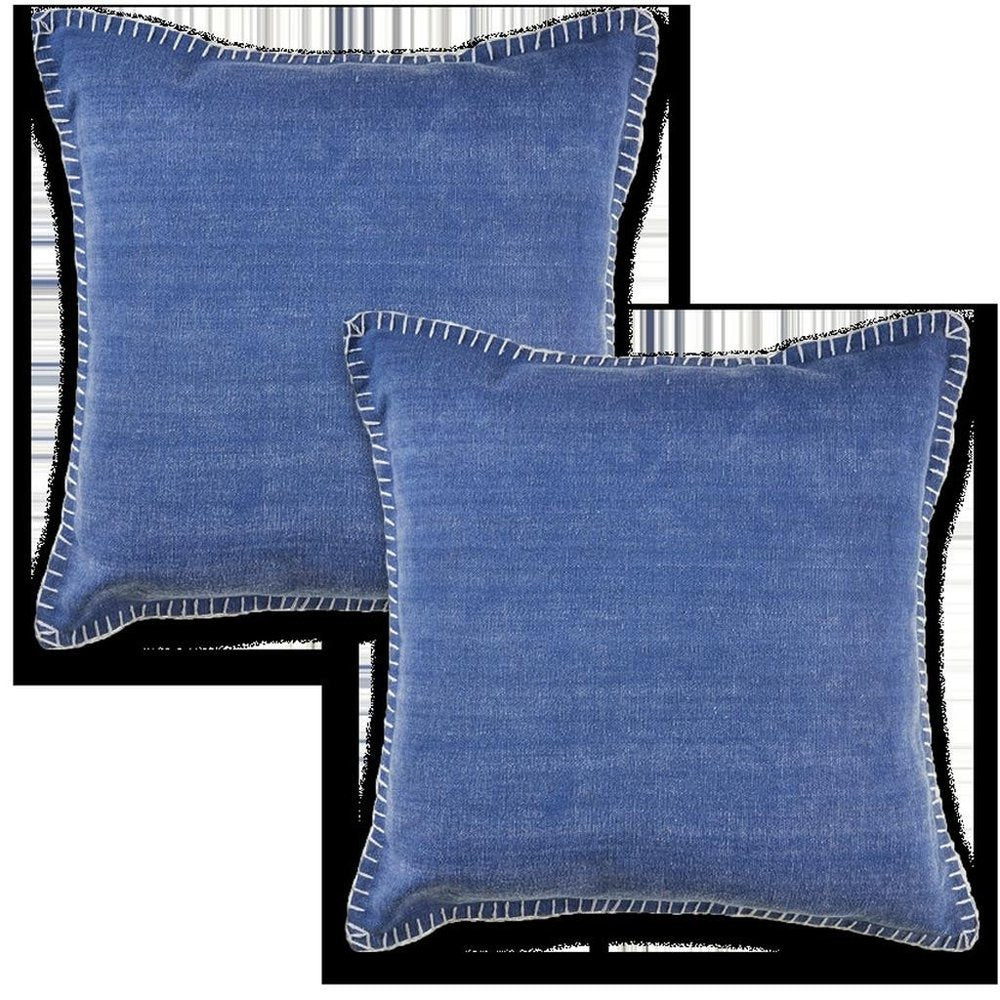 Set of Two 22" Blue Cotton Throw Pillow Covers