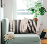 Set of Two 22" White And Black Striped Cotton Throw Pillow Covers