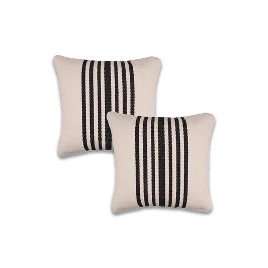 Set of Two 22" X 22" White And Black Lumbar Striped Cotton Throw Pillow Covers