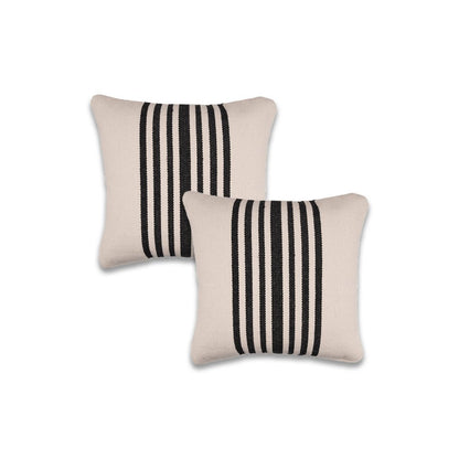 Set of Two 22" X 22" White And Black Lumbar Striped Cotton Throw Pillow Covers