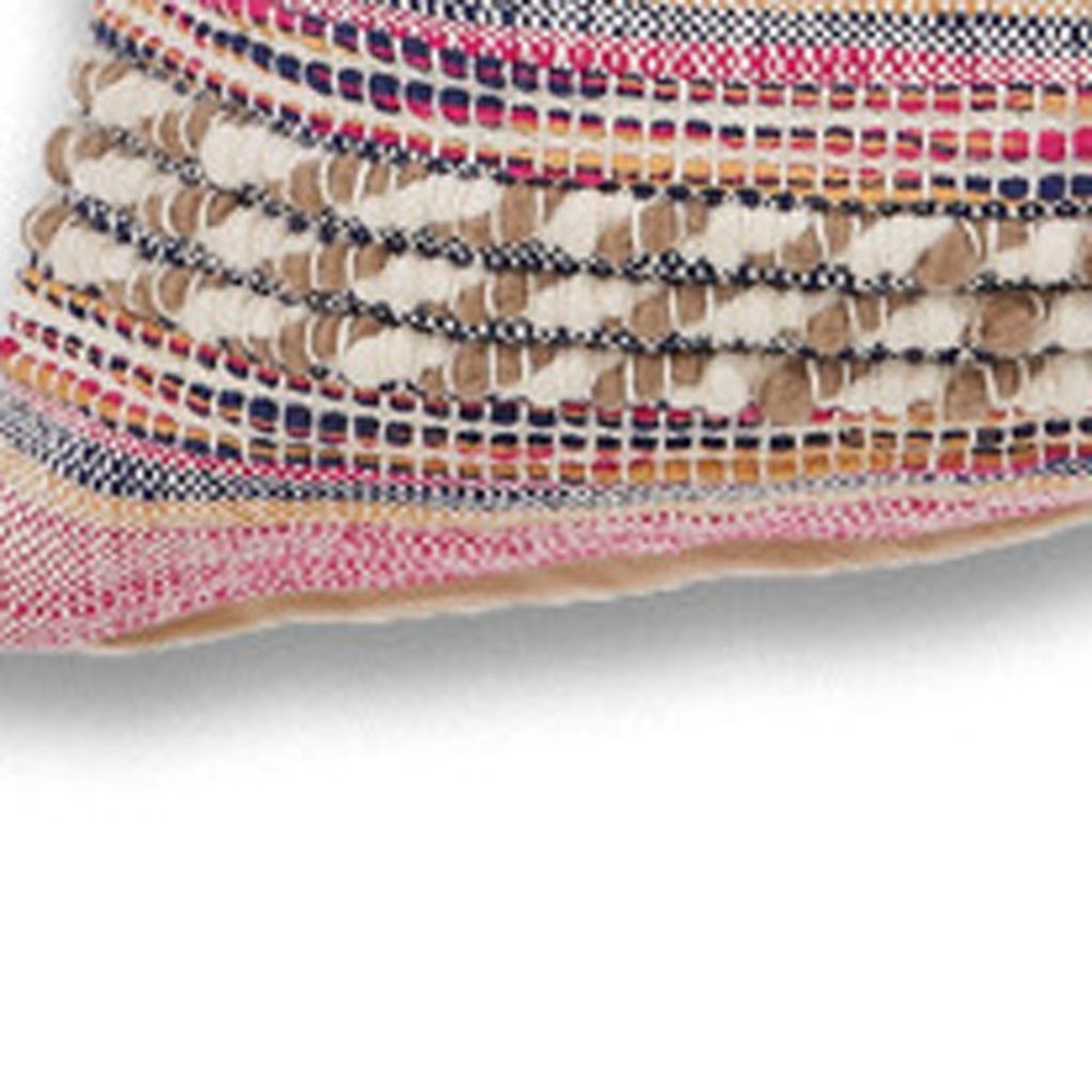Set of Two 18" X 18" Pink And Ivory Lumbar Striped Cotton Blend Throw Pillow Covers with Texture