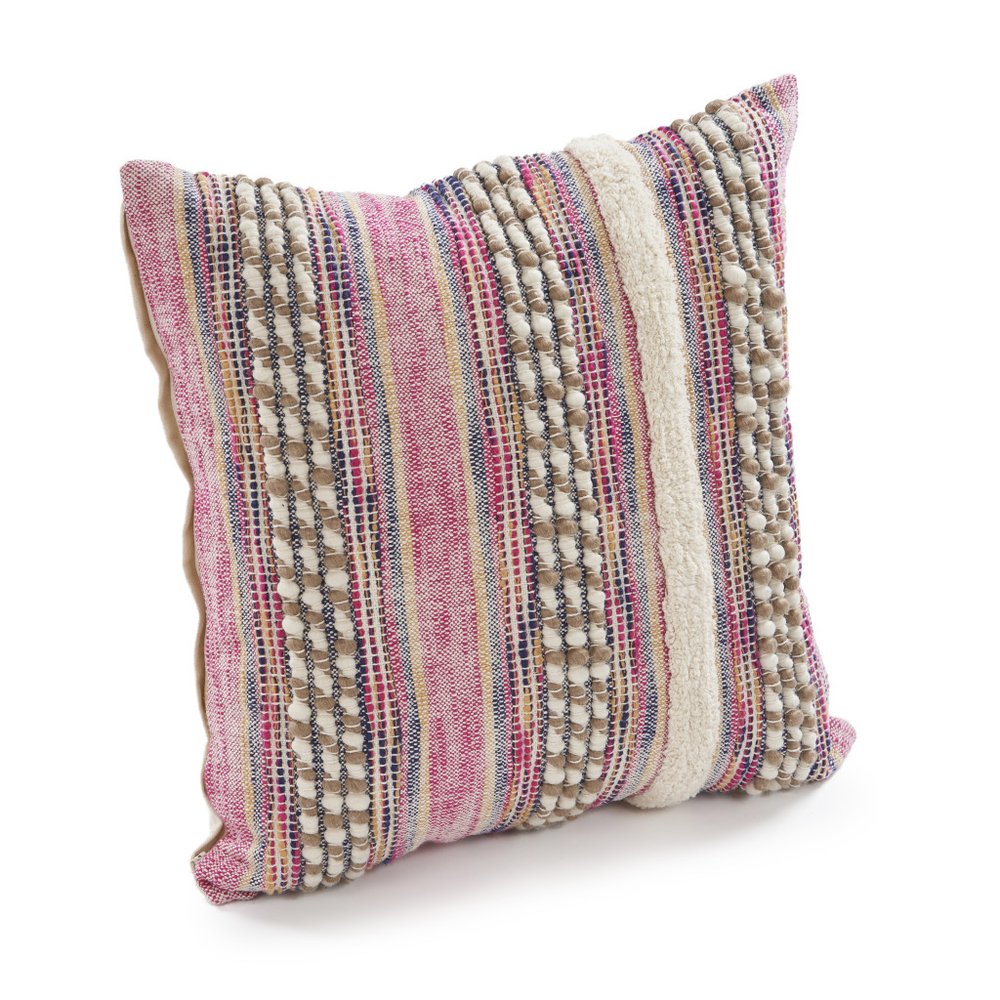 Set of Two 18" X 18" Pink And Ivory Lumbar Striped Cotton Blend Throw Pillow Covers with Texture