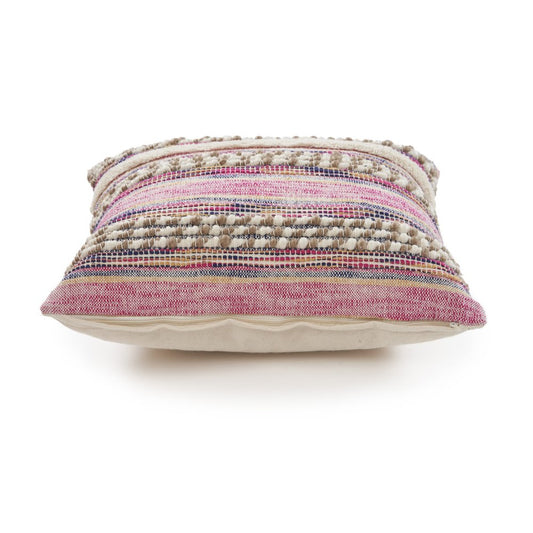 Set of Two 18" X 18" Pink And Ivory Lumbar Striped Cotton Blend Throw Pillow Covers with Texture