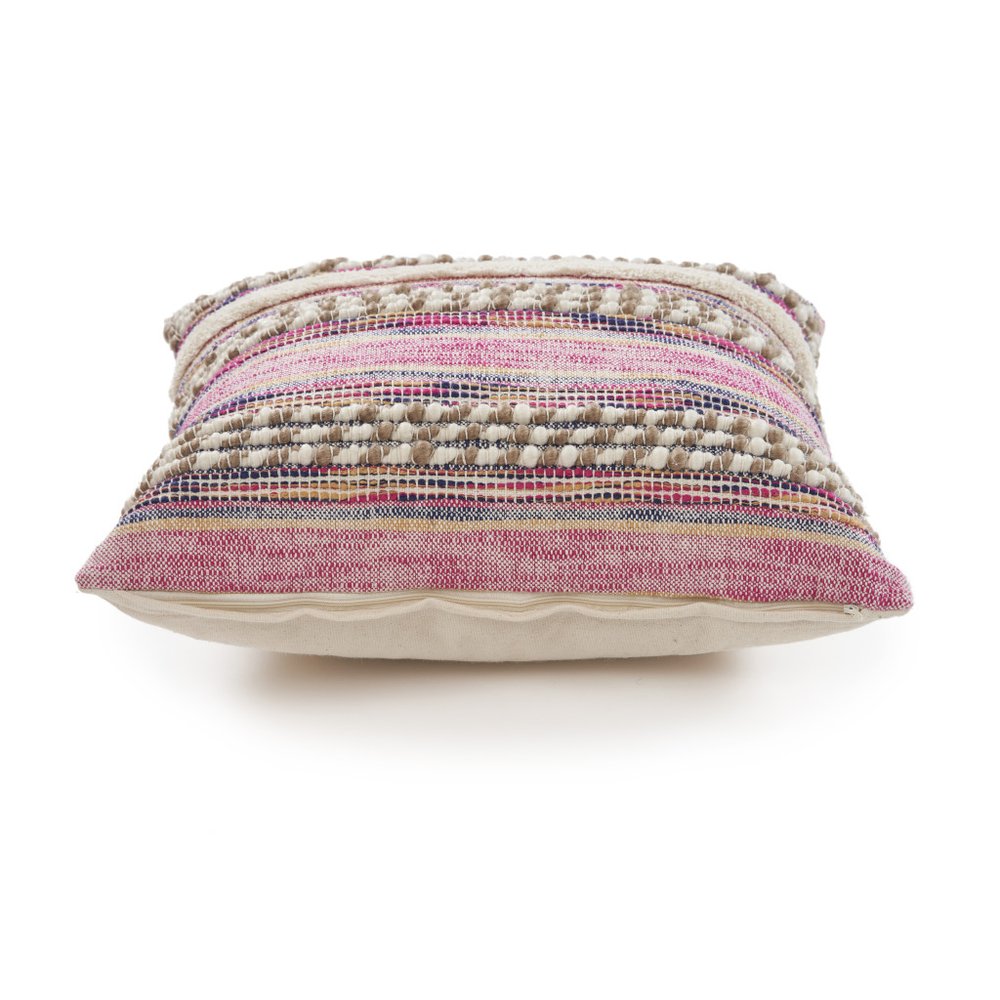 Set of Two 18" X 18" Pink And Ivory Lumbar Striped Cotton Blend Throw Pillow Covers with Texture