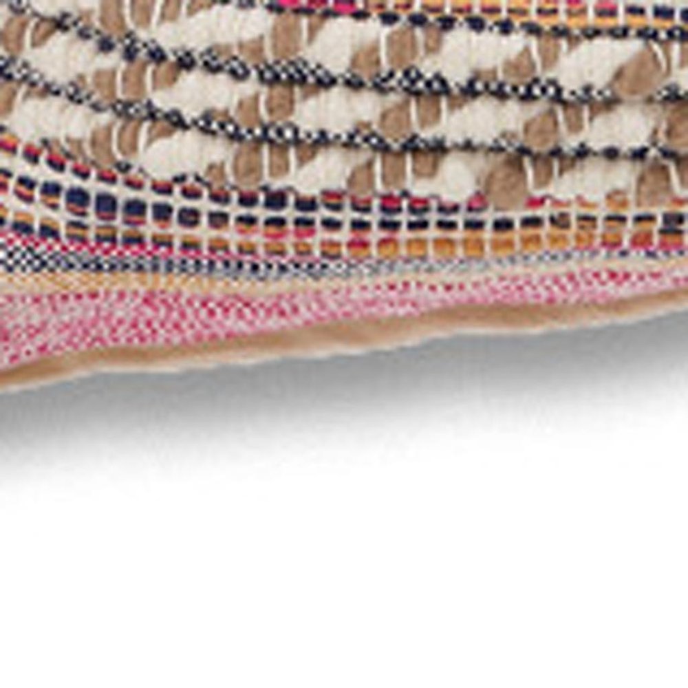 Set of Two 18" X 18" Pink And Ivory Lumbar Striped Cotton Blend Throw Pillow Covers with Texture