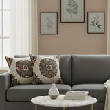 Set of Two 18" Brown And Beige Geometric Cotton Throw Pillow Covers