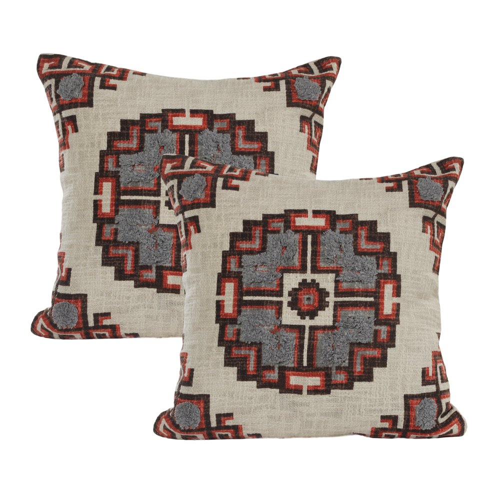 Set of Two 18" X 18" Brown Beige And Orange Lumbar Southwestern Cotton Throw Pillow Covers