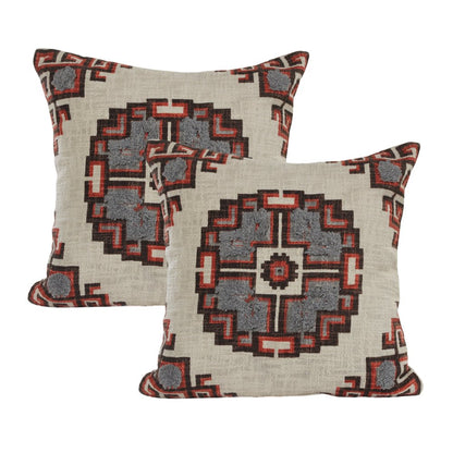 Set of Two 18" X 18" Brown Beige And Orange Lumbar Southwestern Cotton Throw Pillow Covers