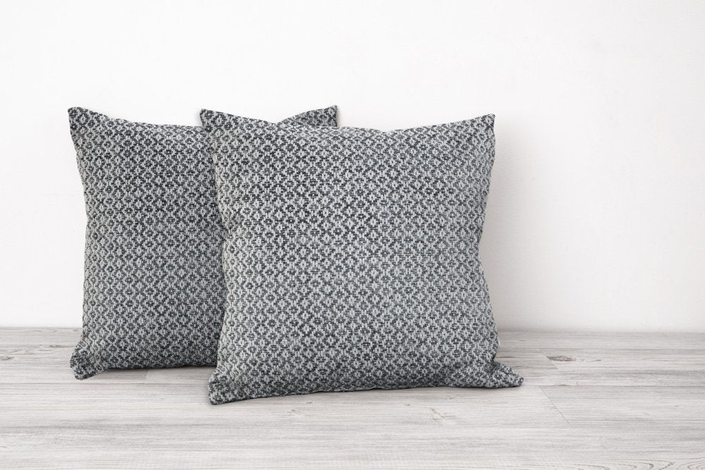 Set of Two 18" Gray And White Geometric Cotton Throw Pillow Covers