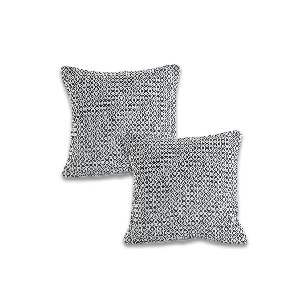 Set of Two 18" Black And White Geometric Cotton Throw Pillow Covers