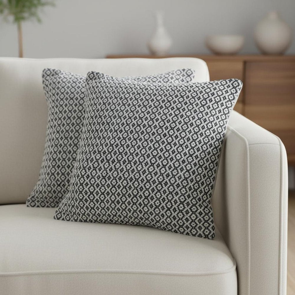 Set of Two 18" Black And White Geometric Cotton Throw Pillow Covers