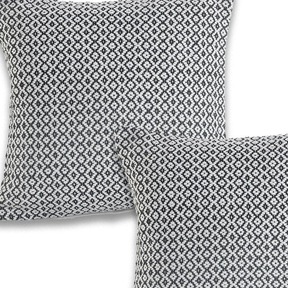 Set of Two 18" Black And White Geometric Cotton Throw Pillow Covers