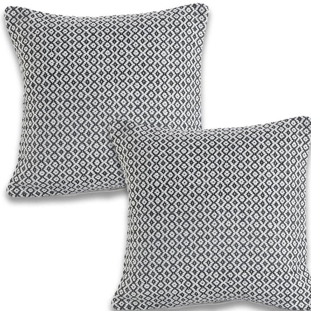 Set of Two 18" X 18" Black And White Lumbar Geometric Cotton Throw Pillow Covers