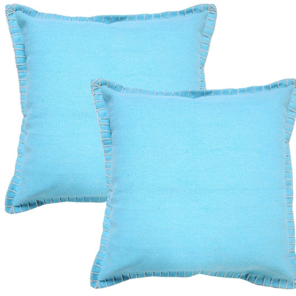 Set of Two 20" Blue Cotton Throw Pillow Covers