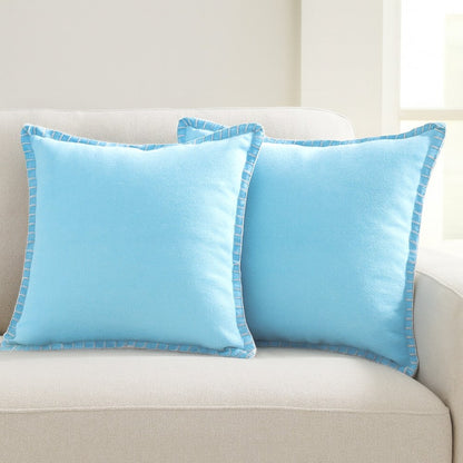 Set of Two 20" Blue Cotton Throw Pillow Covers