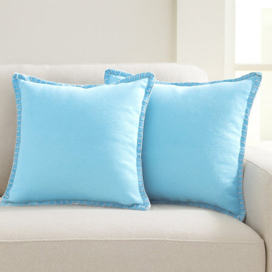 Set of Two 20" Blue Cotton Throw Pillow Covers