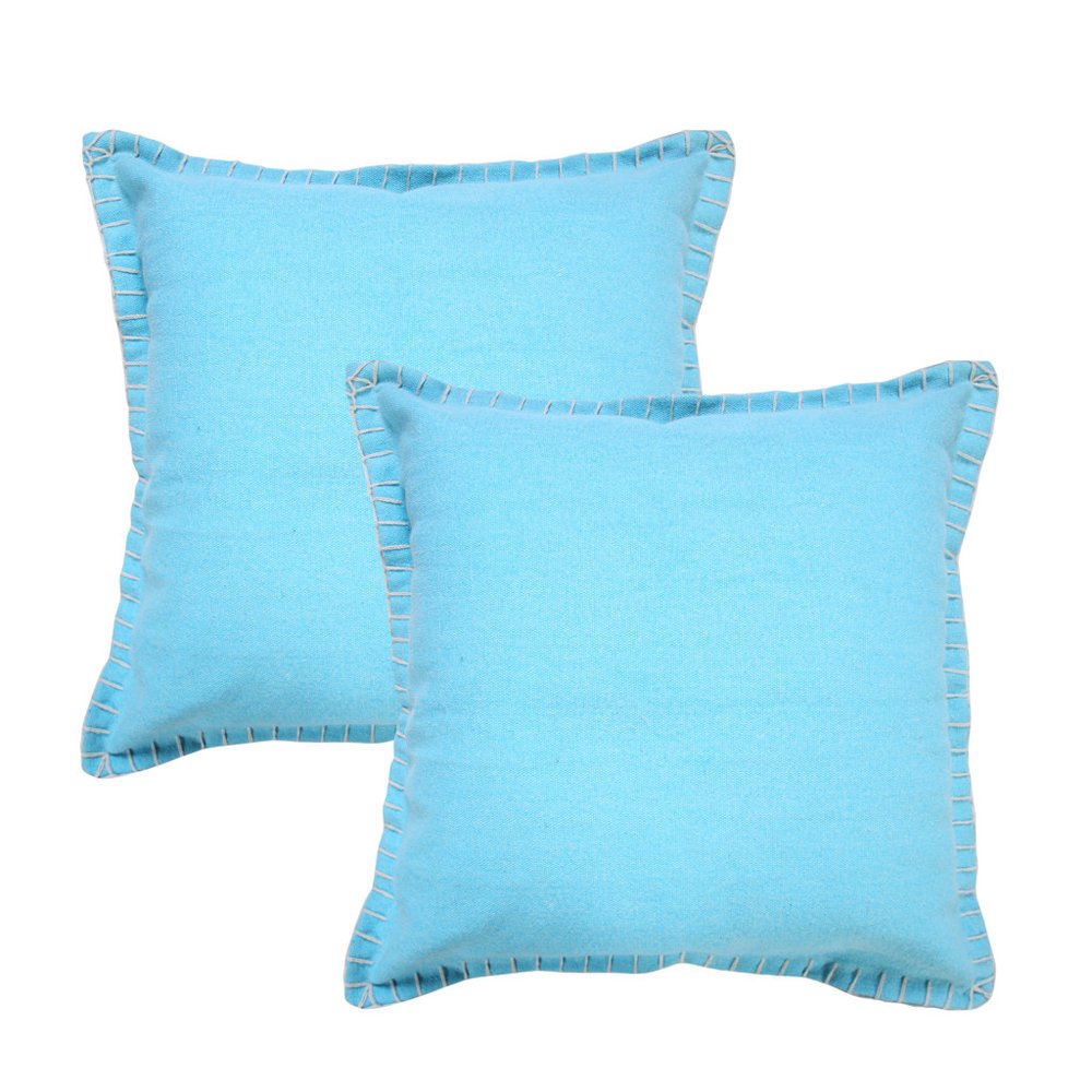 Set of Two 20" Blue Cotton Throw Pillow Covers
