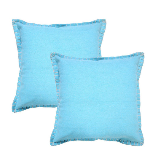 Set of Two 20" X 20" Blue Lumbar Cotton Throw Pillow Covers