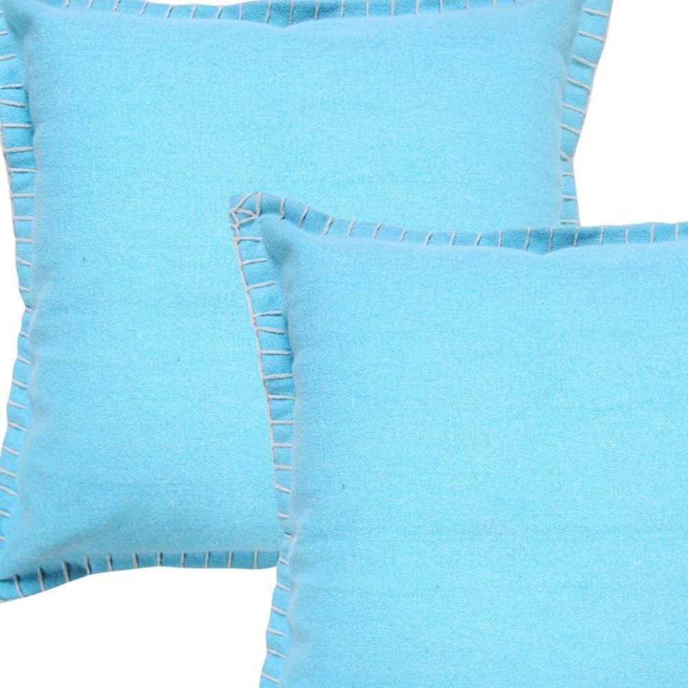 Set of Two 20" Blue Cotton Throw Pillow Covers