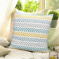 Set of Four 18" Yellow And Blue Chevron Cotton Throw Pillow Covers