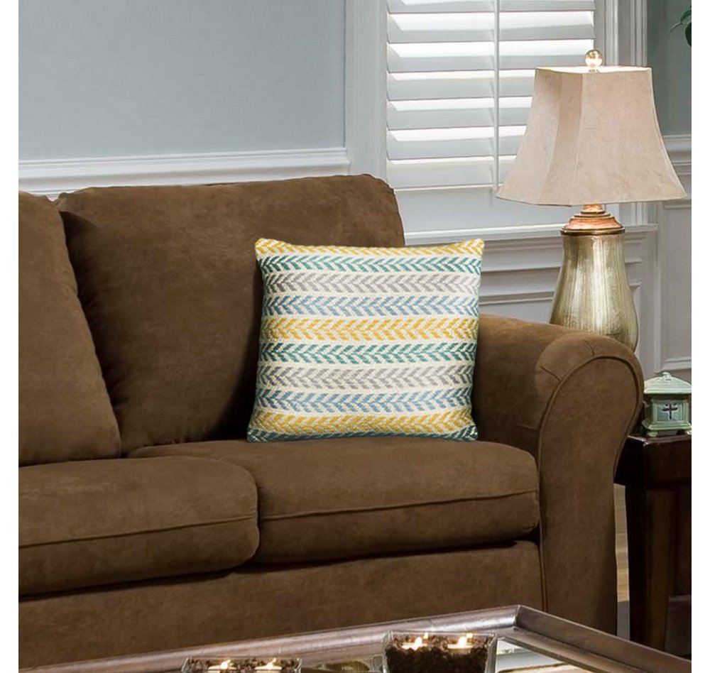 Set of Four 18" Yellow And Blue Chevron Cotton Throw Pillow Covers