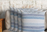 Set of Four 18" Blue And Beige Chevron Cotton Throw Pillow Covers
