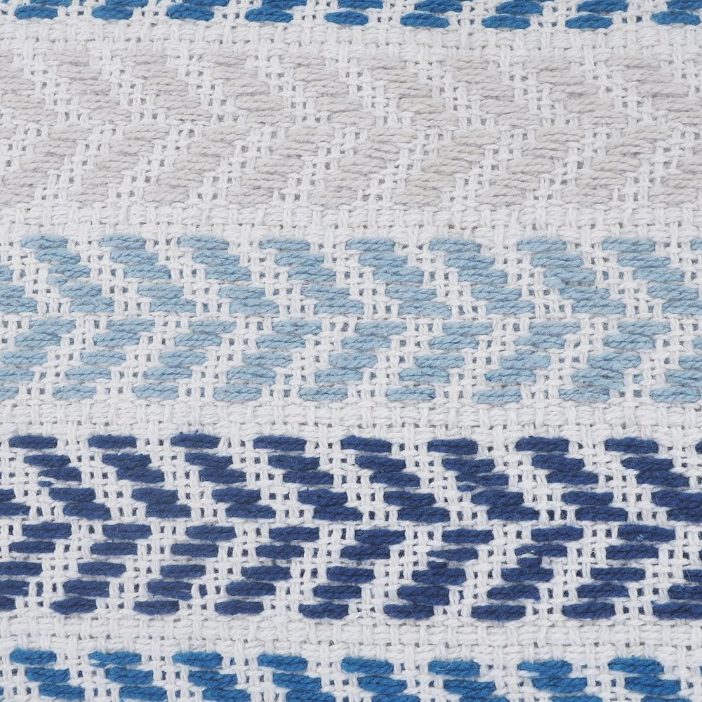 Set of Four 18" X 18" Blue And Beige Lumbar Beach Chevron Cotton Throw Pillow Covers