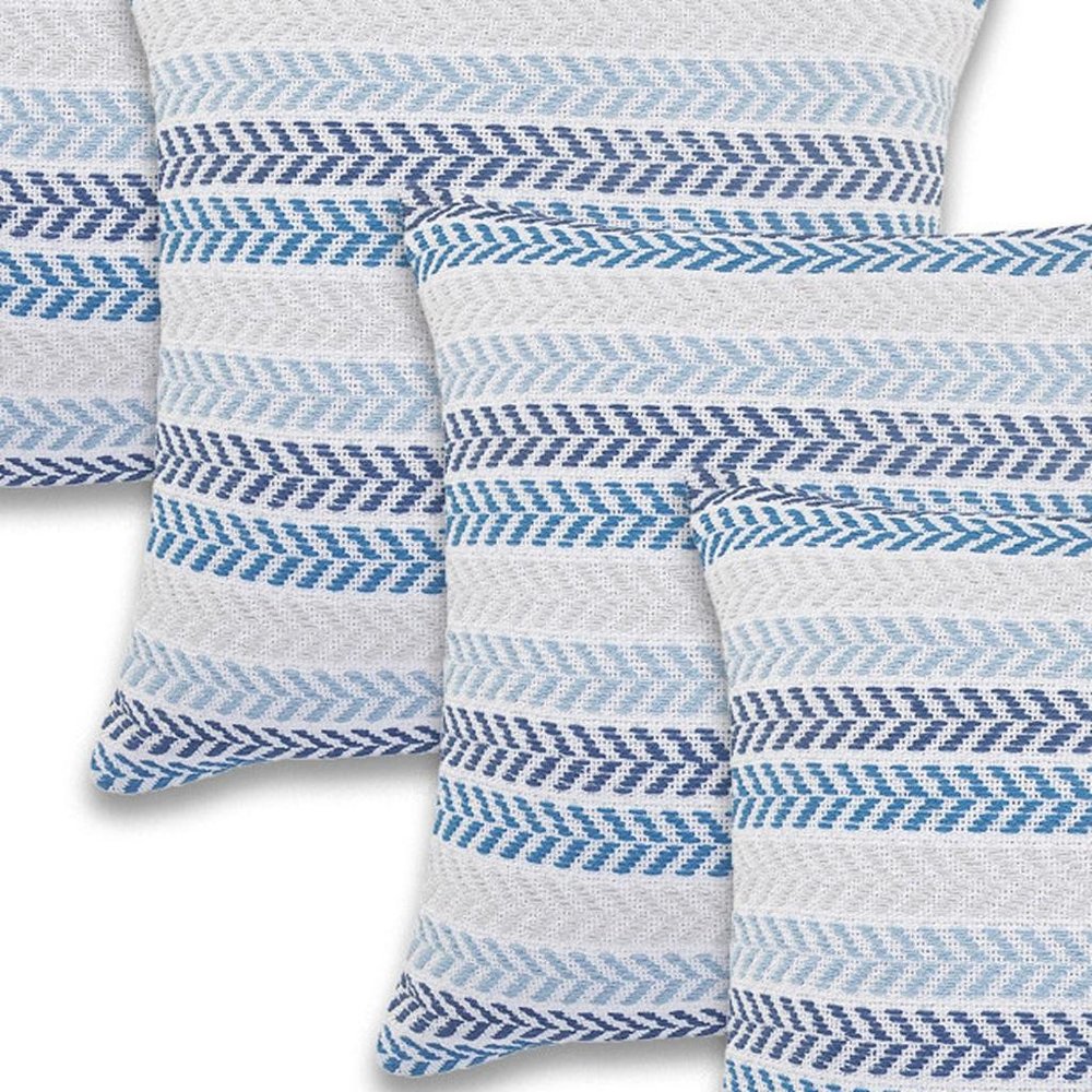 Set of Four 18" X 18" Blue And Beige Lumbar Beach Chevron Cotton Throw Pillow Covers