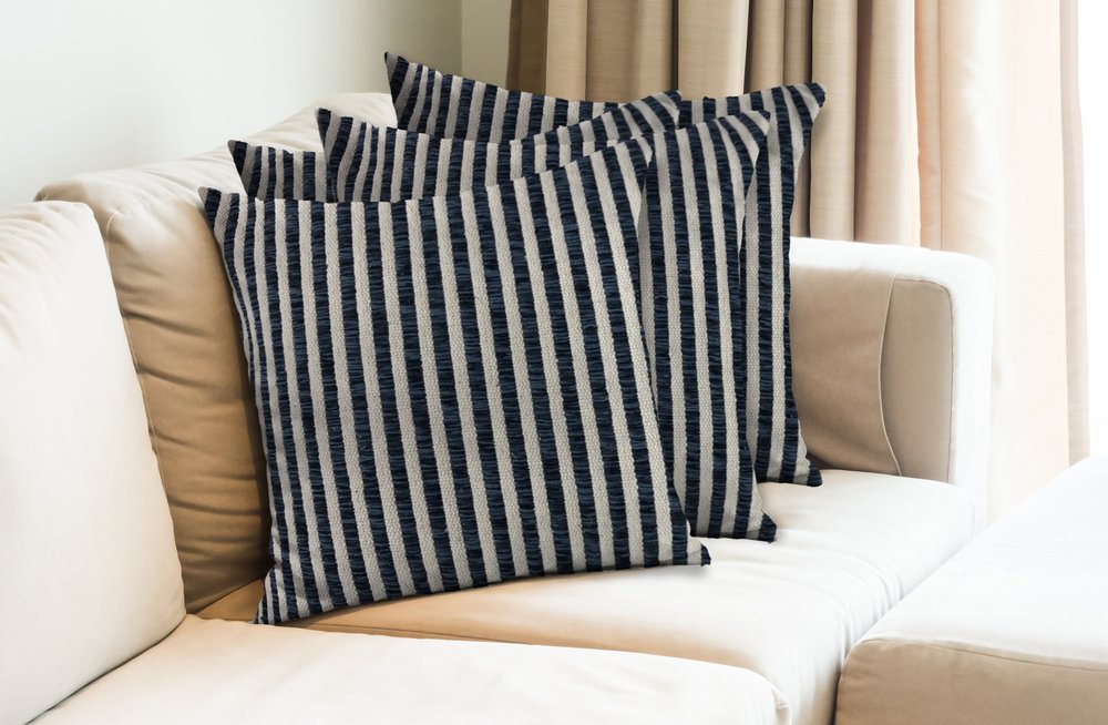 Set of Four 22" Blue And White Striped Cotton Throw Pillow Covers