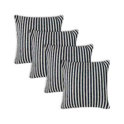 Set of Four 22" X 22" Blue And White Lumbar Striped Cotton Throw Pillow Covers