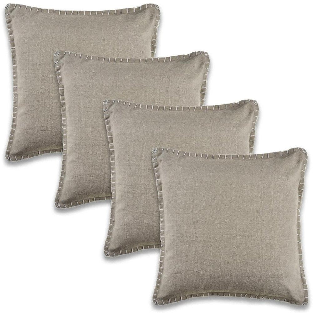 Set of Four 22" Gray Cotton Throw Pillow Covers