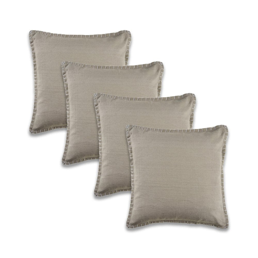 Set of Four 22" Gray Cotton Throw Pillow Covers