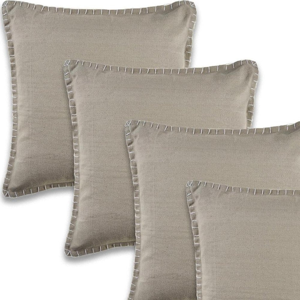 Set of Four 22" Gray Cotton Throw Pillow Covers