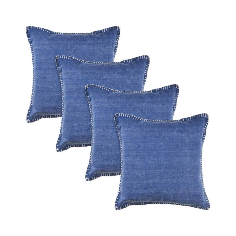 Set of Four 22" X 22" Blue Lumbar Cotton Throw Pillow Covers